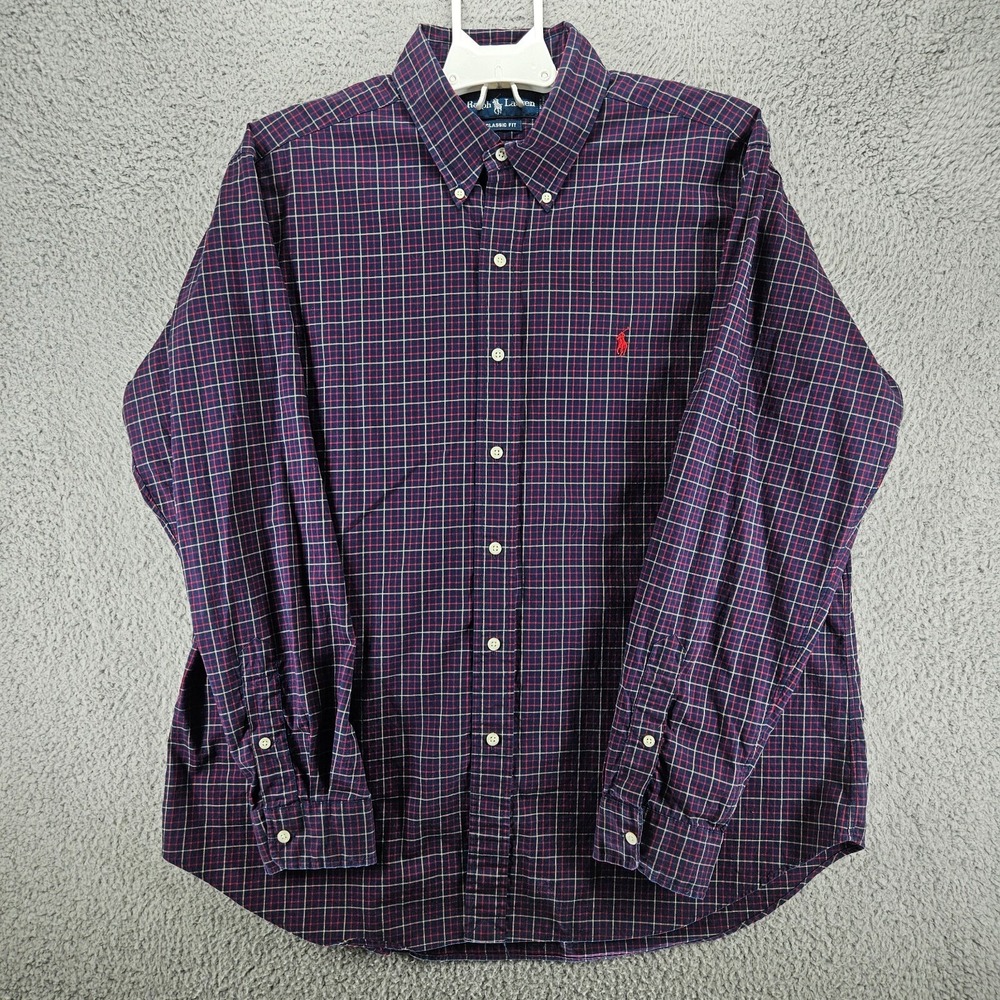 Ralph Lauren Men's Classic Fit Sz XL Navy Blue Red Cream Plaid Long Sleeve XL